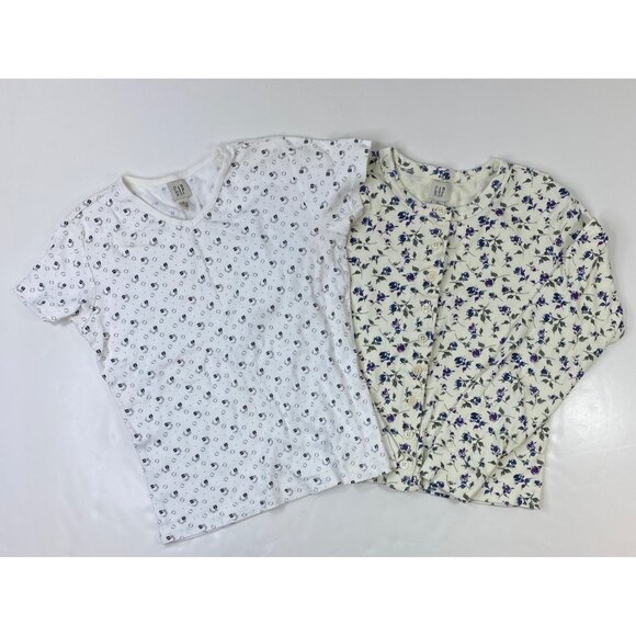GAP Womens Set of 2 Shirts Long Short Sleeve Flowers White Purple Size Small - Picture 1 of 7